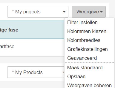 Weergave dropdown menu in FCC