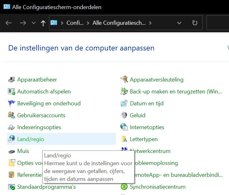 Regio-instellingen bereiken via Configuratiescherm