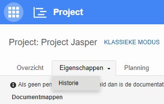 Historie  in FCC onder de tab Eigenschappen in de Klassieke modus in een Project