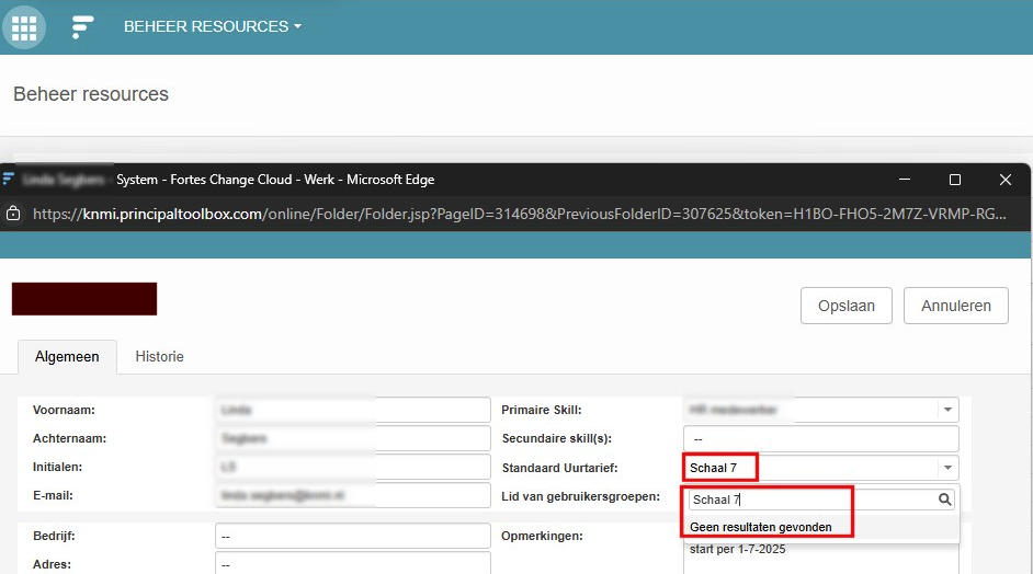 Schaal 7 niet in dropdown te vinden in FCC