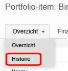 Historie in FCC onder tab Overzicht bij een Portfolio-item