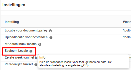 Systeem locale instelling FCC