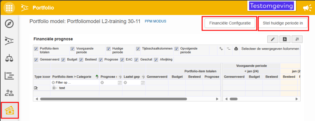 Financiele Configuratie en Stel huidige periode in