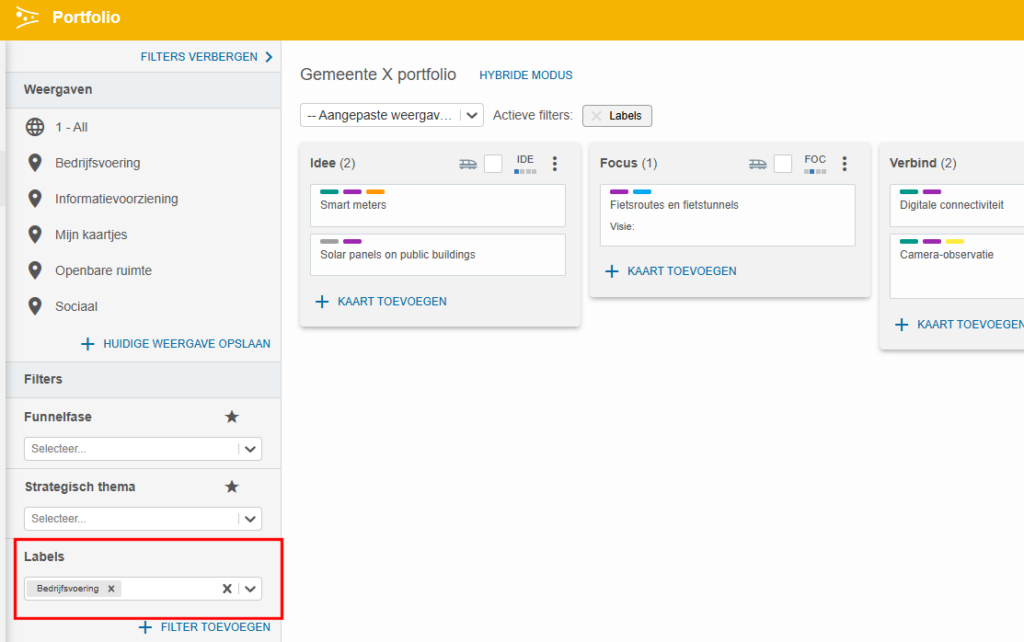 Labels bij filter gebruiken