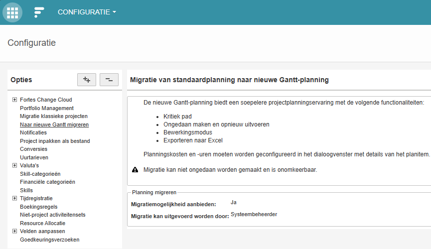 Configuratiescherm migreren naar nieuwe Gantt