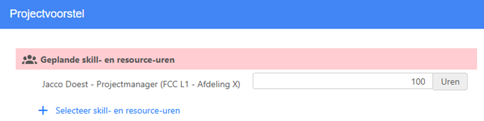 Geplande skill- en resource-uren in Projectcanvas in FCC