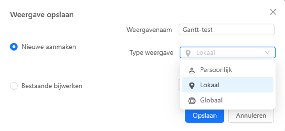Weergave type ook selecteerbaar in nieuwe Gantt in FCC