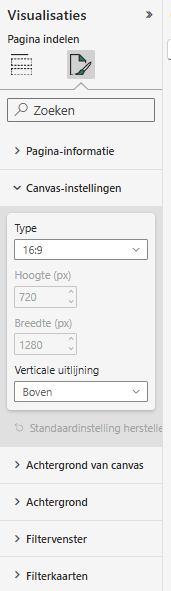Canvas-instellingen van je dashboard